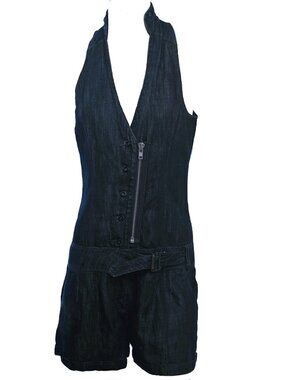 FIRETRAP Dark Blue Denim Zip & Button Halter Romper/Jumper Size Medium